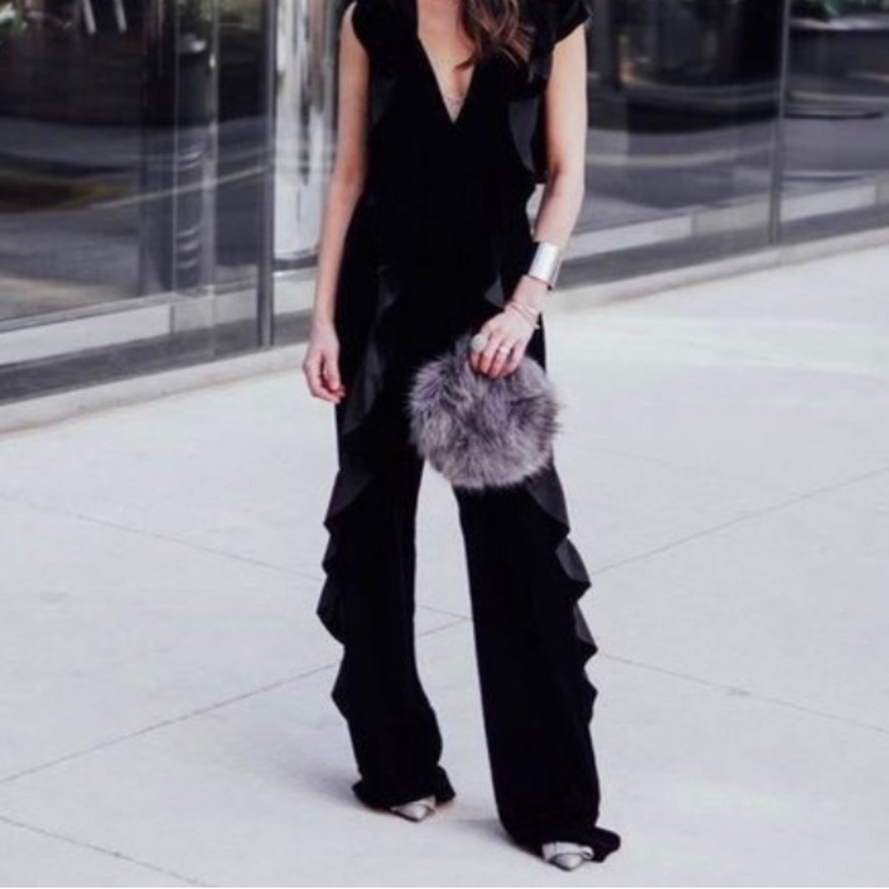 Zara Velvet Ruffle Jumpsuit - Picture 2 of 6